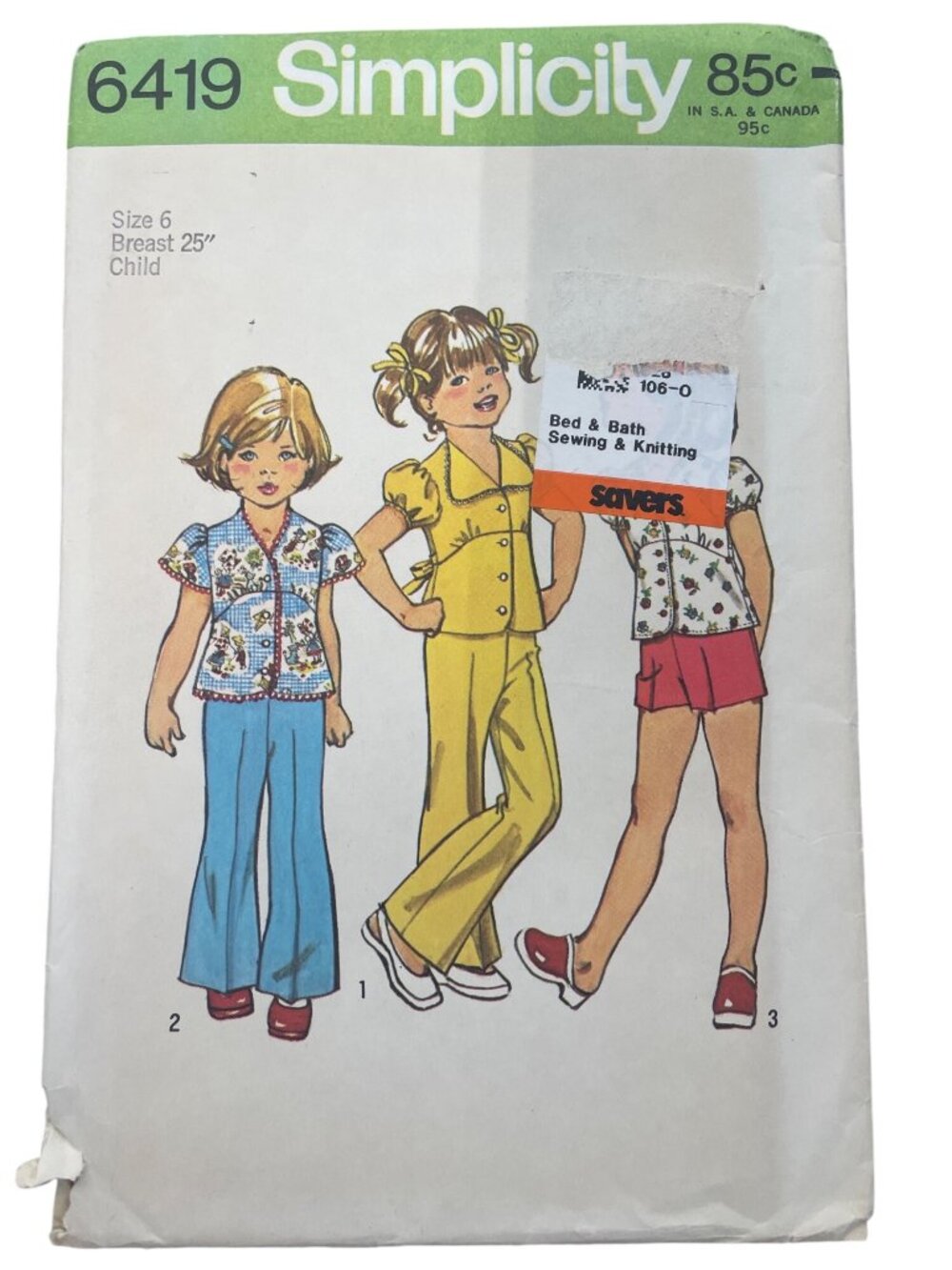 Vintage 70s Simplicity 6419 Sewing Pattern Child Size 6 Pants Shorts Tops CUT